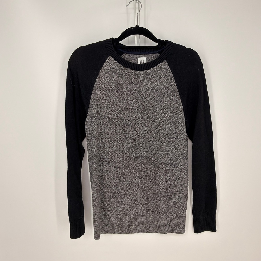 GAP Sweater Women XS Gray Black Raglan Marled Colorblock Casual Minimalist Comfy